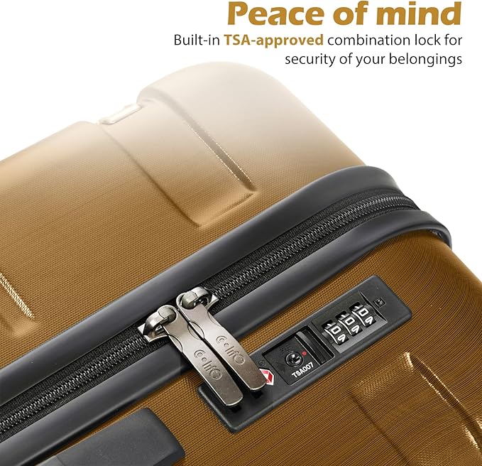 Coolife Luggage Expandable(only 28") Suitcase PC+ABS Spinner Built-In TSA lock 20in 24in 28in Carry on (Black brown, L(28in).)