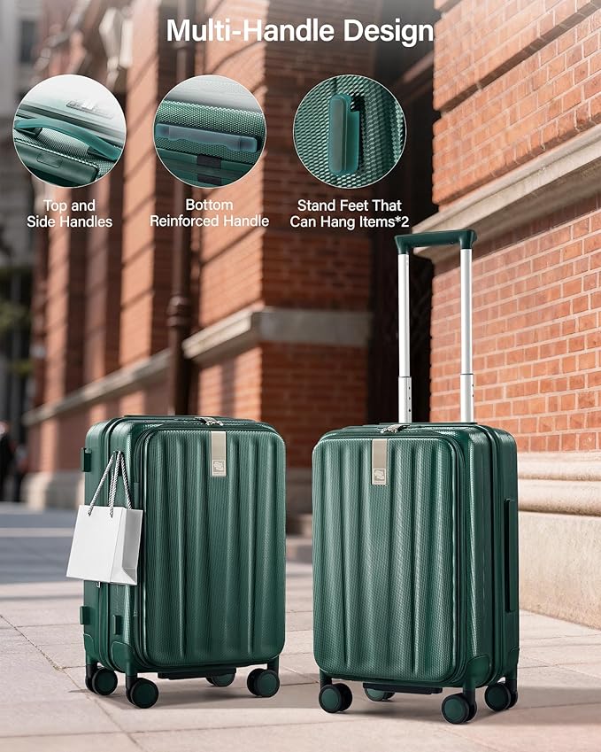 Hanke 20 Inch Expandable Carry On Luggage Airline Approved Top Opening Hard Shell Suitcases with Wheels Lightweight Travel Luggage Carry On Suitcase for Woman Men-Blackish Green