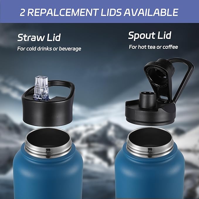 HASLE OUTFITTERS 40oz Stainless Steel Water Bottle, Vacuum Insulated Double Walled Leak Proof Sports Water Bottle with 2 Lids (Straw and Spout Lid) Keep Cold and Hot(Blue Black Gradient,1)