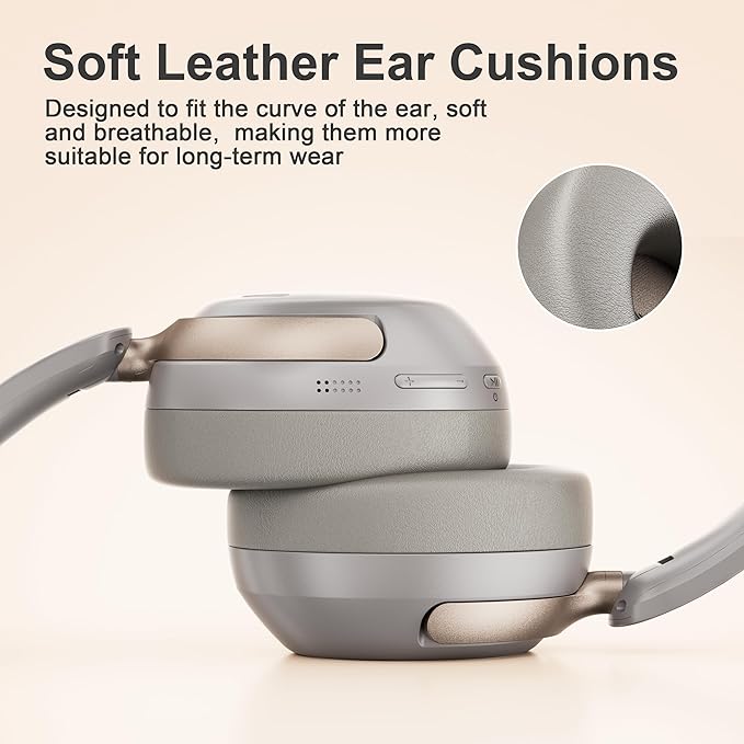 LORELEI Q30 Bluetooth Headphones Over Ear,60H Playtime & 3 EQ Music Modes,BT6.0 Headphones Wireless with Mic,Foldable Lightweight Headsets,HiFi Stereo Deep Bass for Home Travel iPad Tablet-Dunes Grey