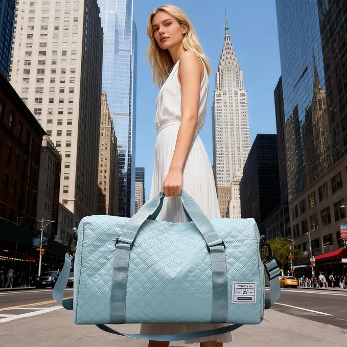 Large Foldable Gym Bag with Shoes Compartment&Wet Pocket,Hospital Bag for Women Labor Delivery,Carry On Overnight,Duffle Bags for Travel,Dance,Cheer,Yoga (Blue)