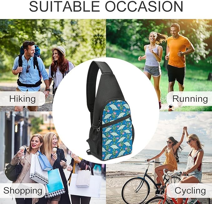 SWEET TANG Fashion Sling Backpack for Men Women, Lightweight Sling Shoulder Bag, Outdoor Chest Crossbody Bike Gym Runner Daypack with Adjustable Strap, Manatee Animals
