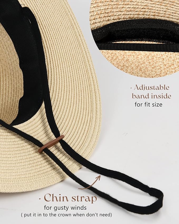 FURTALK Womens Mens Wide Brim Straw Panama Hat Fedora Summer Beach Sun Hats UPF Straw Hat for Women