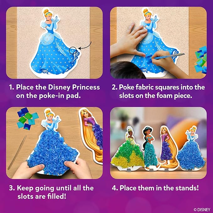 Skillmatics Poke-in Art - Disney Princesses, Mess-Free Fun for Kids, DIY Wood Craft Kits, Creative Christmas Gifts for Girls Ages 4, 5, 6, 7, 8, 9, Includes Cinderella, Ariel, Moana, Rapunzel & More
