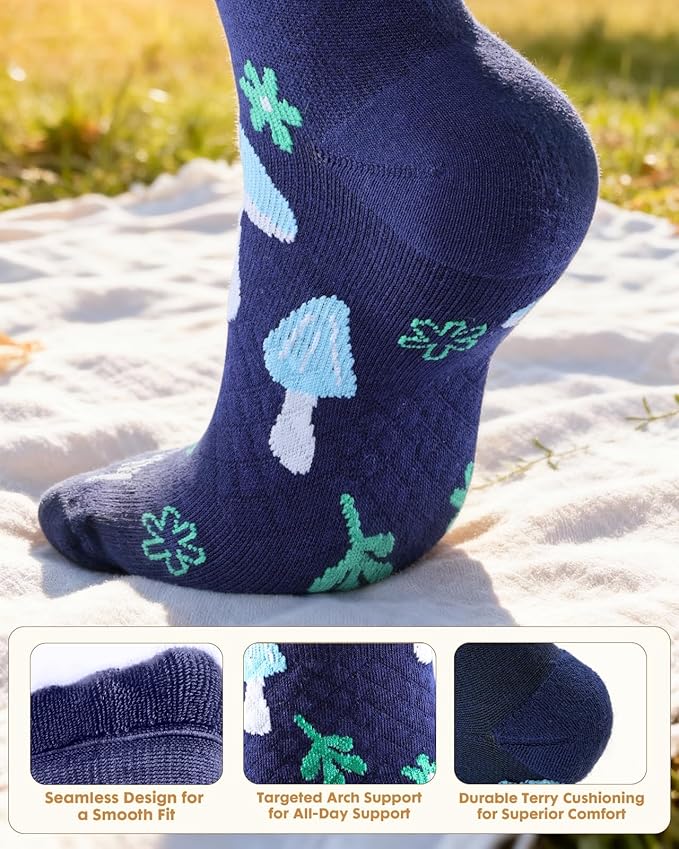 Cotton Compression Socks for Women Men - 2 Pairs 20-30mmHg Circulation Grid Arch Support Socks, Breathable