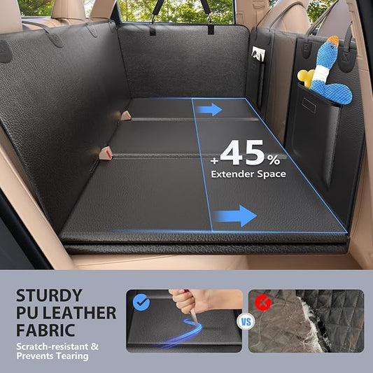 Back Seat Extender for Dogs-Upgraded PU Leather, Hard Bottom Dog Car Seat Cover for Back Seat, Anti-Scratch Backseat Extender for Dogs,Waterproof Dog Hammock for Car, SUV, 420lbs