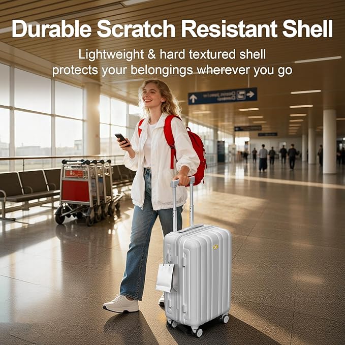 MGB Hardside Checked Luggage with Wheels, Lightweight Durable Medium Luggage with TSA Lock, PC Hard Shell Suitcase for Travel with 360°Double Spinner Wheels