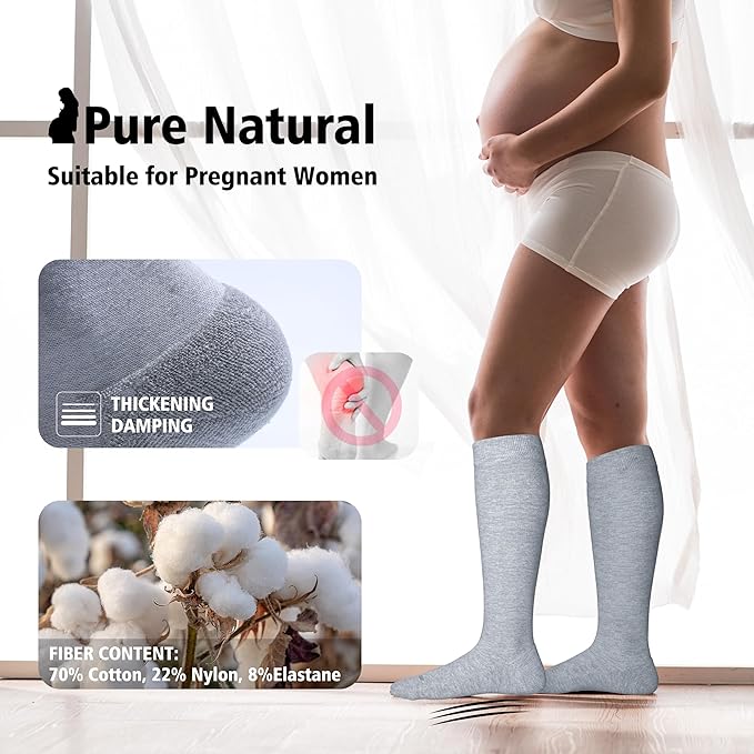 LEVSOX Thick Cotton Compression Socks for Women&Men 20-30mmHg Knee High Cute Support Sock for Nurses, Pregnancy, Travel