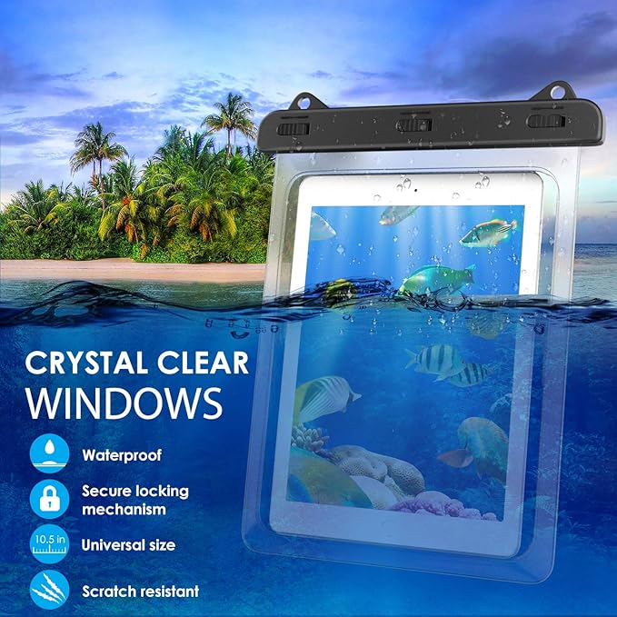 MoKo Waterproof Tablet Case, Tablet Pouch Dry Bag Compatible with iPad 10th, iPad Pro 11 2022, iPad Air 5/4/3/2, iPad 10.2, iPad Pro 10.5/9.7, Samsung Tab S4/S3/S2/Tab A 9.7, Tab E 9.6, Up to 12"