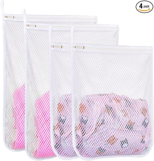4 pcs Durable Honeycomb Mesh Laundry Bags for Delicates 2 Large (16" x 19") 2 Medium (12" x 15")