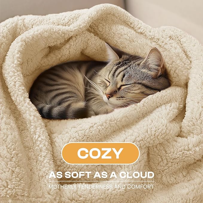 Luciphia Waterproof Pet Blanket for Medium Large Dogs Soft Cat Sherpa Calming Thick Cover Leakproof Cozy Puppy Sofa Bed Car Couch Protector(Beige,80x63 inches)