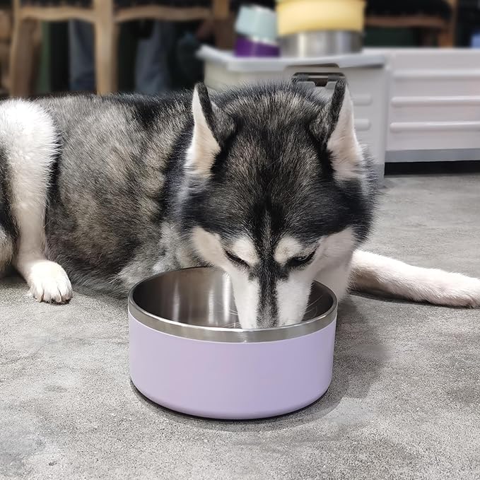 Stainless Steel Dog Bowls, Metal Dog Bowls, Water Bowl for Dogs, Dog Food Bowls, Pet Bowls for Dogs, Dog Dish for Large Dogs, Insulated Dog Bowl, Non Slip Dog Bowl,Easy Clean,40oz,LightPurple