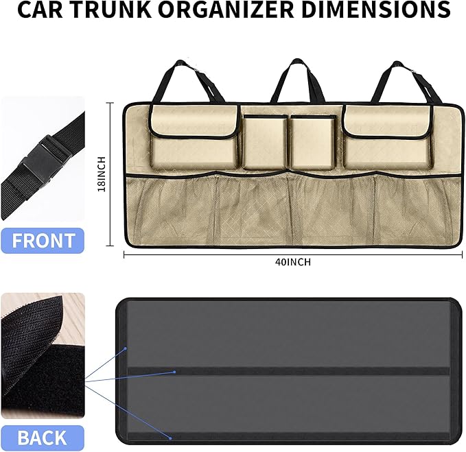 Car Trunk Organizer and Storage, Large Capacity Backseat Hanging Storage Accessories, Backseat Car Organizer for SUV/MPV/Truck (Champagne)