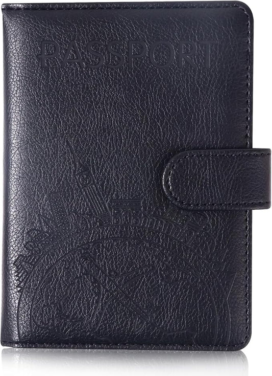 Passport Holder and Card Slot Combo RFID Blocking Leather Family Travel Passport Wallet Travel Accessories for Men Women US Passport Cover Protector (Travel black)