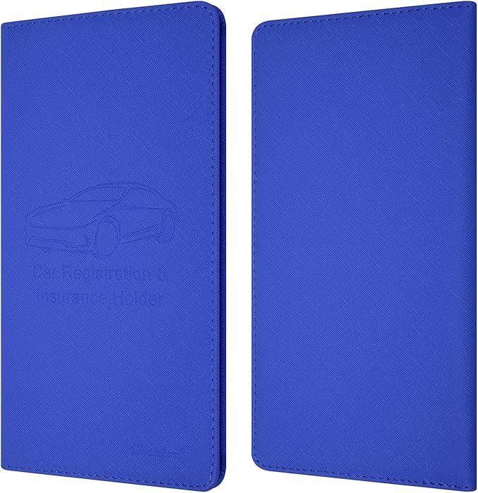 Car Insurance and Registration Holder, 9.5 x 5 Inch PU Leather Vehicle Glove Box Organizer Wallet Case for Insurance Card, Driver License, Paperwork - Blue