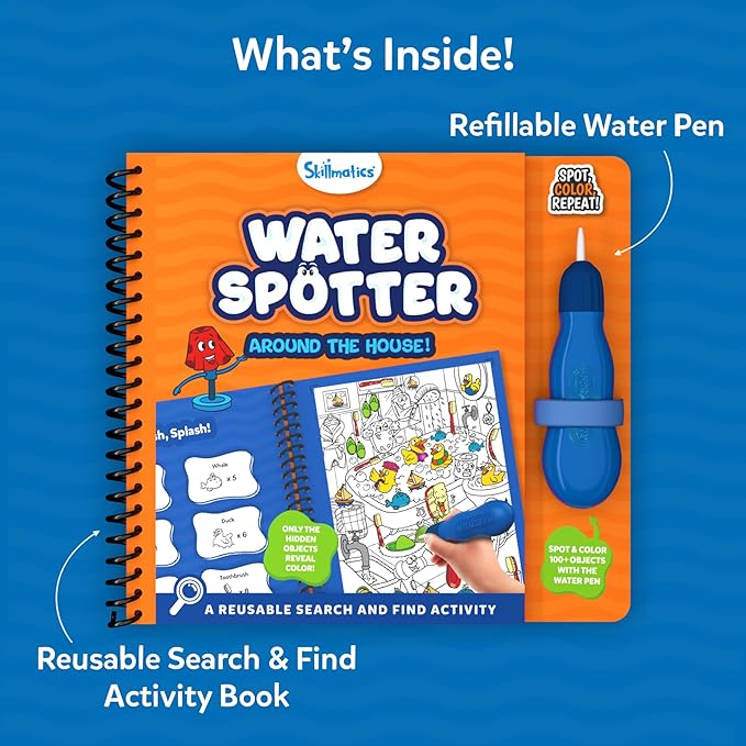 Skillmatics Reusable Search & Find Book - Water Spotter, Mess-Free Learning Activity, Stocking Stuffers, Christmas Fun, Travel Toy, Gifts for Boys & Girls Ages 4, 5, 6, 7, 8