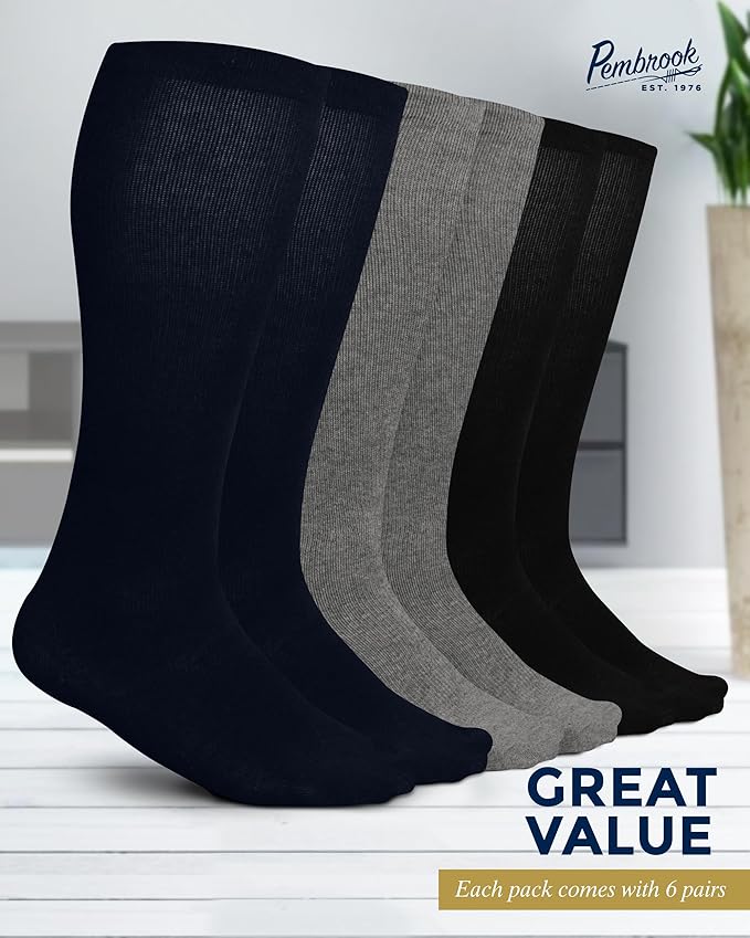 Pembrook Light Compression Socks for Men - 6 Pairs | 8-15 mmHg Graduated Compression Socks for Men 9-12 | Support Socks
