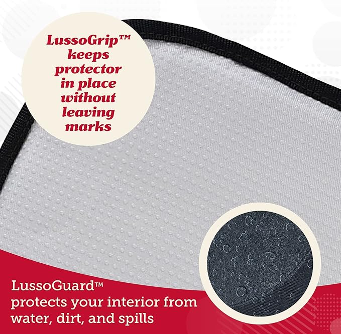 Lusso Gear Car Seat Protector - Waterproof Seat Covers for Infant & Cars - Non-Slip 8-Layer Protector - Rear Shield with Mesh Pockets - Black with Red Stitching, Universal Fit