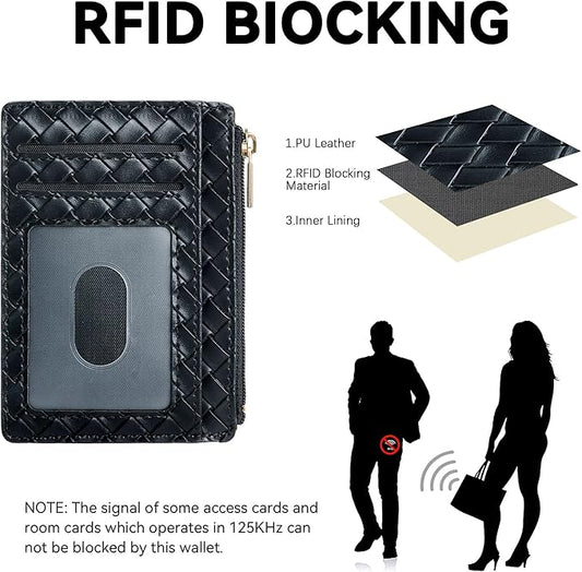 Tipmile Credit Card Holder for Women Slim Minimalist Front Pocket RFID Blocking Wallet Small Compact Card Case with ID Window, Woven Black