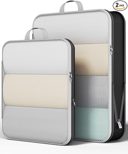 Veken 2/6/9/11 Set Compression Packing Cubes for Travel Essentials,Compressible Expandable Large Luggage Suitcase Organizer Bags for Clothing,Durable Space Saver Storage Bags(Black)