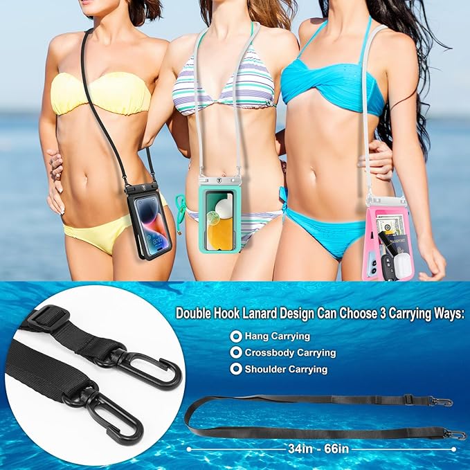 [2-Pack] Tekcoo Double Space Detachable Waterproof Phone Case IPX8 Pouch Lanyard Dry Bag for iPhone 17/16/15/14/13/12/Pro Max/Air/Pro/Xr/Xs/SE, Galaxy S25/S24/S23/S22/S21/FE/A17/A16/A15 up to 7"
