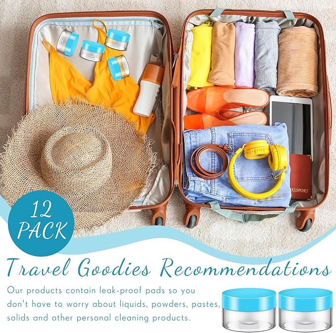 SATINIOR 12 Pack Plastic Container Jars with Lids Round Clear Travel Cosmetic Container Jars for Toiletries, Lotion, Cream, Ointments, Makeup, Rhinestone, Samples, Kitchen Storage(2 oz,Blue)