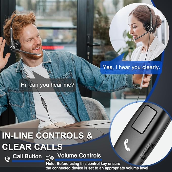 Callez Wired Computer Headset, 3.5mm/USB-C Headset with Mic Noise Cancelling, Cell Phone Headphone for PC Laptop Mac iPhone Samsung Zoom Teams Call Center Home Office Work, in-line Controls