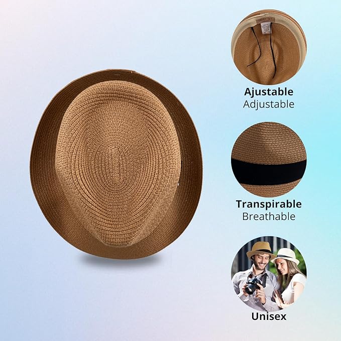 Unisex Panama Straw Hat Summer Foldable Beach Fedora UV Sun Protection for Women Outdoor Travel