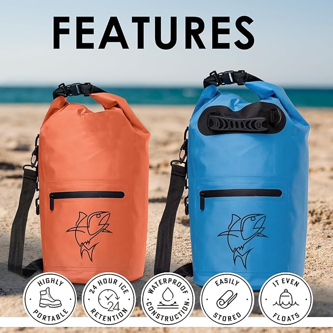 Floating Dry Bags - Pack of 2 Lightweight Dry Sack Backpack 15L Blue, 10L Orange - Easy Carry Waterproof Bags for Camping, Boating, Kayaking, Fishing