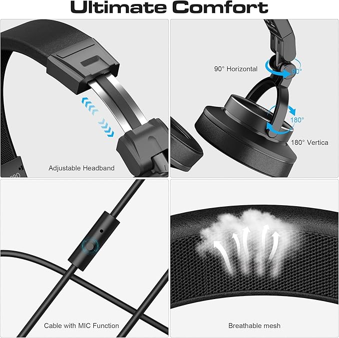 PG-M20PRO DJ Headphones, Over-Ear Studio Monitoring Headphones with 3.5mm Audio Jack, Black