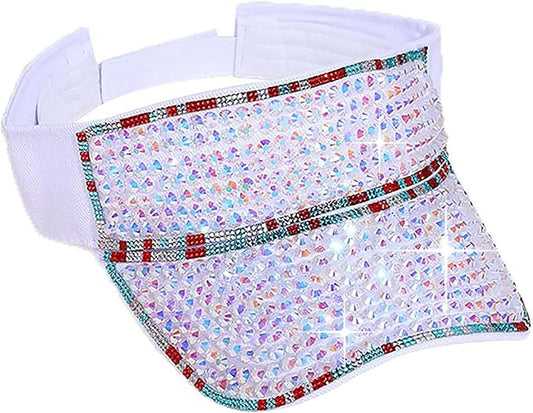 Bling Shiny Rhinestone Sports Sun Visor Hat for Women Summer Adjustable Breathable Beach Visor Caps Running Golf Sun Hat