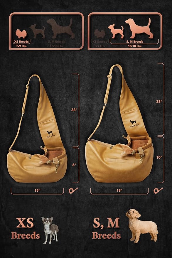 Noah & Paw Dog Sling Carrier for Small Dogs 3-10lb, Dog Sling for Small Dogs and Cats, Dog Carrier with Adjustable Padded Strap, Vegan Leather Lined with Fur, 3X Safety Features, Machine Washable