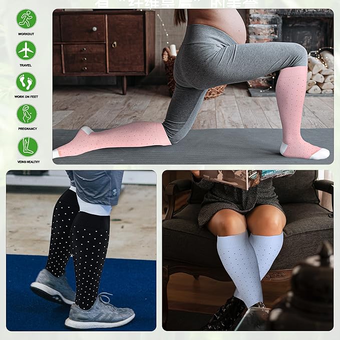 LEVSOX Wide Calf Compression Socks for Women&Men Plus Size 15-20mmHg Knee High Large Support Stockings for Circulation