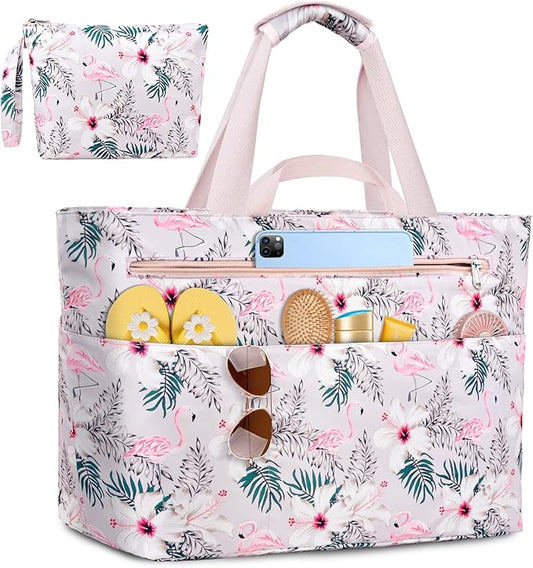 Extra Large Beach Bags for Women, Waterproof Sandproof Beach Tote Bag Zipper Foldable Swim Pool Bag with Wet Pocket