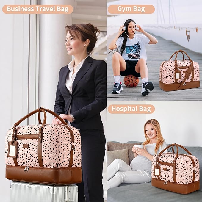 Wogarl Weekender Bags for Women Large Canvas Overnight Bag Travel Duffel Bags Carry on Shoulder Weekend Bag with Shoe Compartment for Travel Night Flight Daily Use