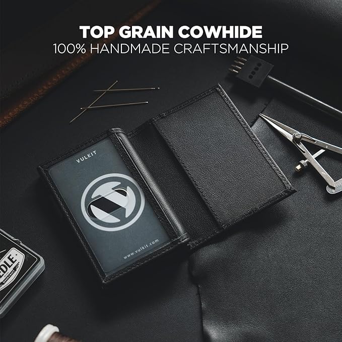 VULKIT Card Holder Wallet with Double ID Windows RFID Blocking Pop Up Wallet Minimalist Design for 12 Cards