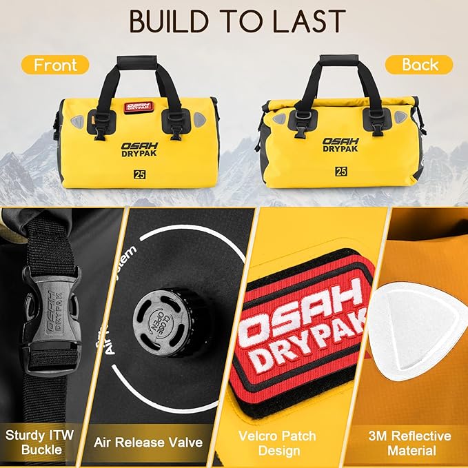 Waterproof Duffel Bag - Motorcycle Dry Bag Tail Bag with Large Storage Space, Waterproof Luggage Duffle Bags with Outer Mesh Zipper Pocket for Camping, Kayaking, Fishing & Traveling