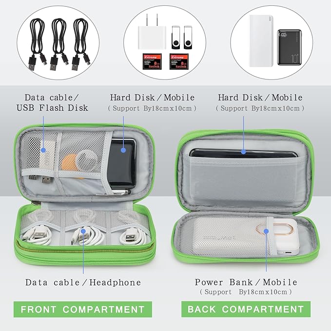 Skycase Electronic Organizer Travel Case - Waterproof Travel Cord Pouches for Organization, Cable Organizer, All-in-One Double Layers Storage Bag for Accessories, Charger, Cable,Light Green