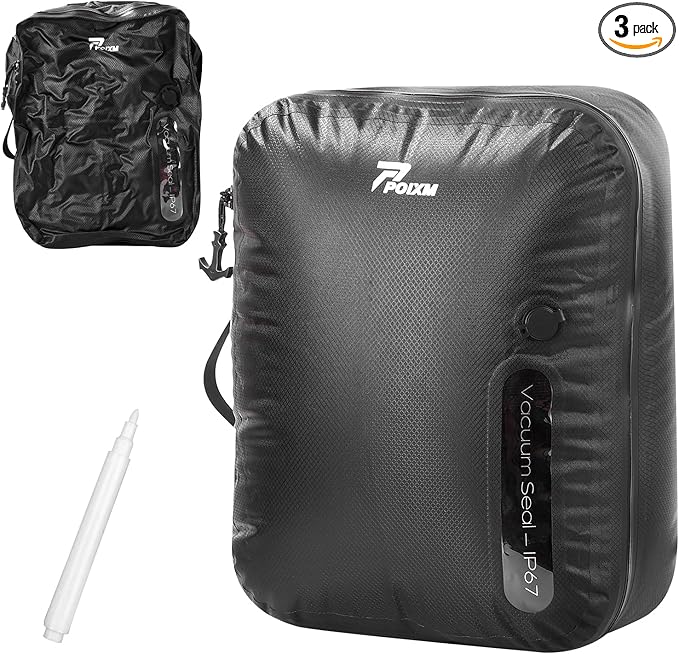 Vacuum Bags for Travel with Wireless Pump, 180° Open Zipper, IP67 Waterproof, Reusable Space Saver Compression Bags for Backpack, Suitcase, Home Storage(1 Pack)