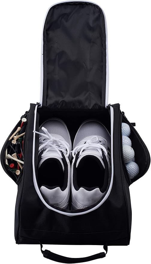 Athletico Golf Shoe Bag - Zippered Shoe Carrier Bags With Ventilation & Outside Pocket for Socks, Tees, etc. Perfect Storage (Black)
