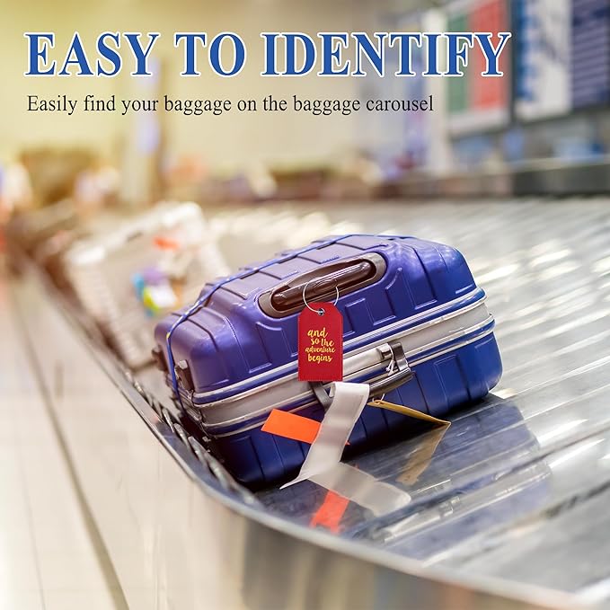 Luggage Tag & Initial Baggage Tags for Suitcases Leather Bag Tags for Backpacks Handbag School Instrument with Name ID Label Travel Essentials, Unique Fun Deep Red Personalized Luggage Tags 2 Pack