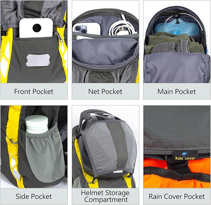Bike Backpack With Rain-Cover, Mountain Biking Backpacks, Lightweight Packable Daypack Waterproof For Travel, Small Backpack For Bicycle Riding,Hiking,Camping (Grey)