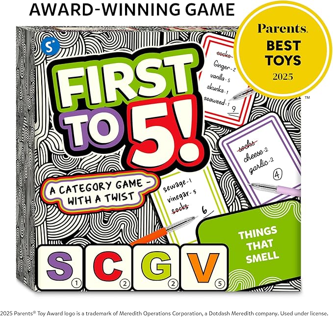 Skillmatics Board & Card Game - First to 5, Category Game with a Twist, Quick Thinking, Perfect for Parties, Christmas, Family Game Nights, Gifts for Kids, Teens, Adults, Ages 8, 9, 10 & Up