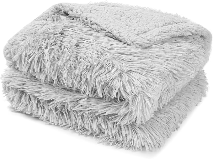PetAmi Waterproof Dog Blanket for Medium Large Dogs, Calming Fleece Cat Blanket, Couch Protector Washable Sherpa Faux Fur Pet Throw for Puppy, Soft Reversible Leakproof 40x60 Light Gray