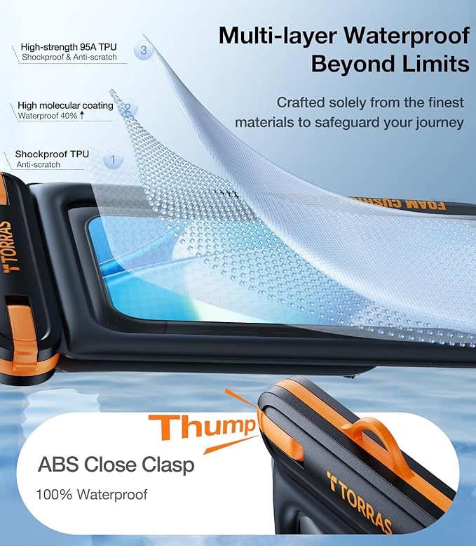 TORRAS IP68 Waterproof Phone Pouch Double Space, Floating Waterproof Phone Case with Lanyard for iPhone 17 Pro Max 16 15 14 S25 S24, Phone Dry Bag Vacation Cruise Ship Travel Essentials 7.0'', Black