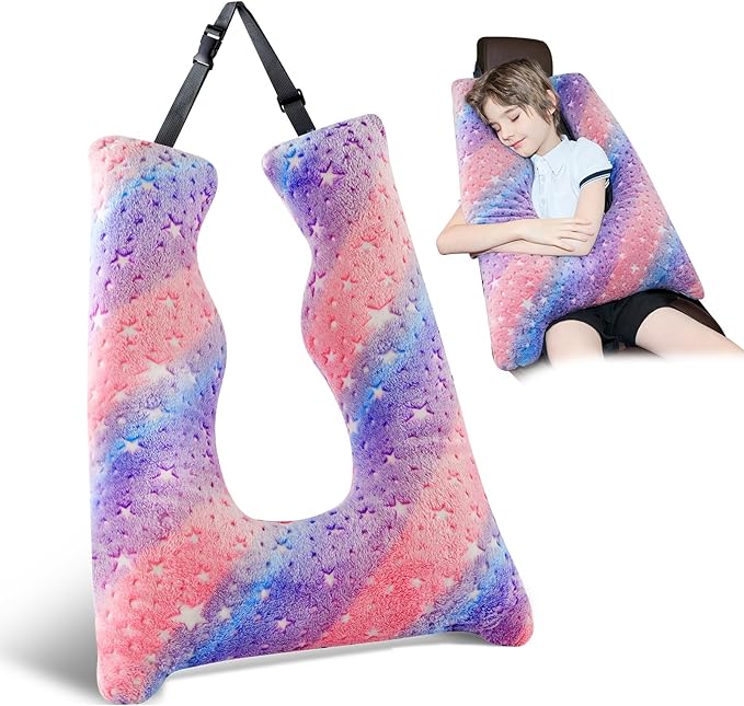 Car Pillow for Kids, Travel Pillow with Adjustable Strap, U-Shaped Pillow for Adults and Children to Support Head and Body Road Trip Essentials (Multicolor)
