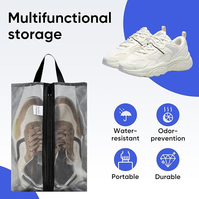 VUSIGN Travel Shoe Bag, Water-Resistant Shoe Pouch for Gym and Sport, Odor-Resistant Soccer Cleats Bag (Gray, 1-Pack)