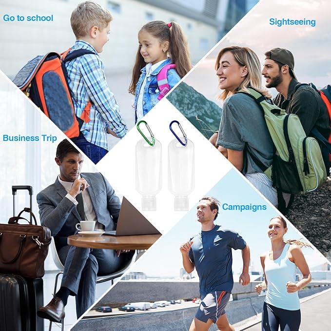 30 Pcs Hand Sanitizer Keychain,1.7oz Refillable Travel Refillable Travel Bottles Containers,Portable Liquid Squeeze Containers for Toiletries(Bottle + Lid + Hook)