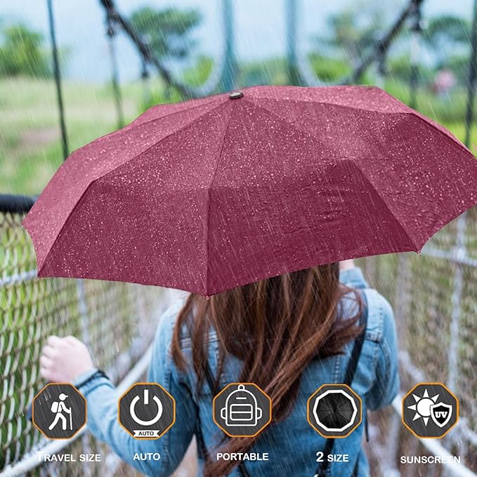 MRTLLOA 42/49 Inch Compact Windproof Travel Umbrella for Rain, Lightweight, Portable, Automatic, Strong, Waterproof Folding Umbrellas for Women, Men and Teenagers