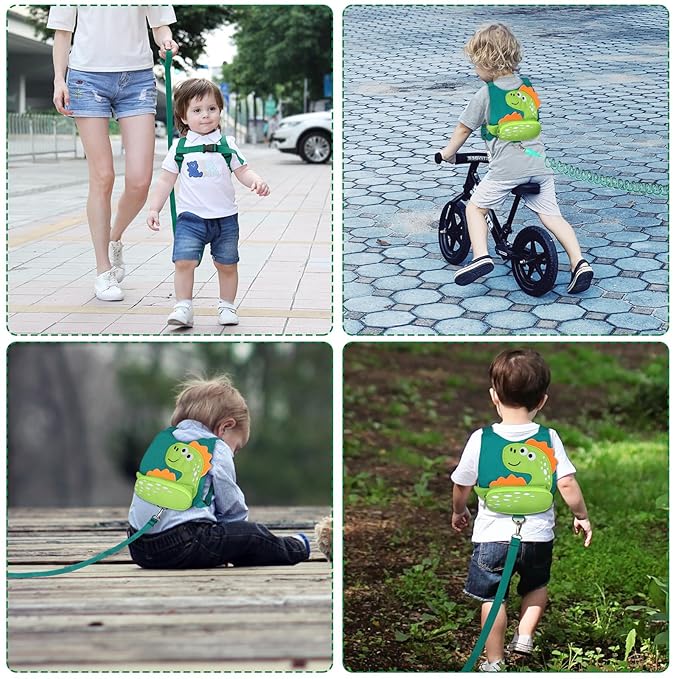 Accmor Toddler Leash Harness, 2 Pack Cute Dinosaur Kids Leash Harness Wrist Leashes + Anti Lost Wrist Link, Mini Child Walking Harness Wristband Assistant Strap Belt for Baby Boys Girls